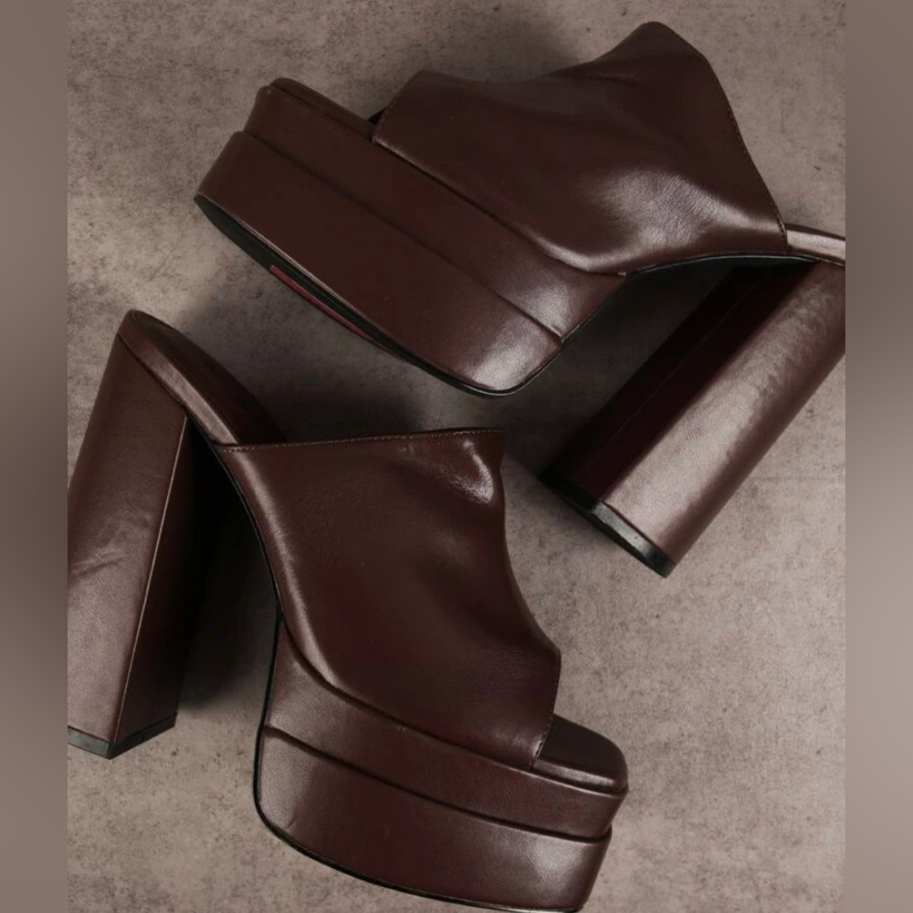 DOUBLE PLATFORM CHOCOLATE BROWN SANDALS/CLOGS